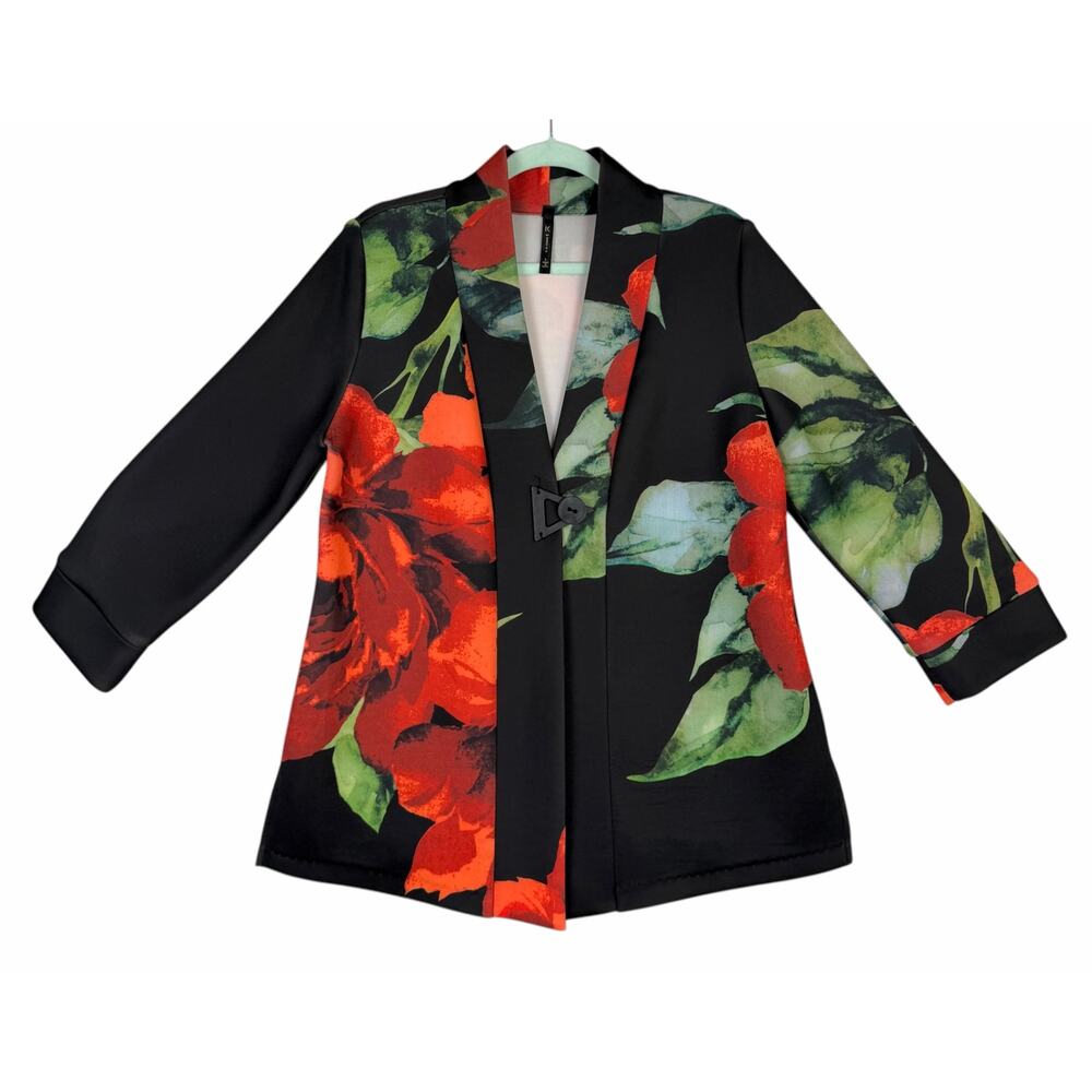 IC by Connie K Floral Jacket Black Red Green Large Statement Art to Wear Chic